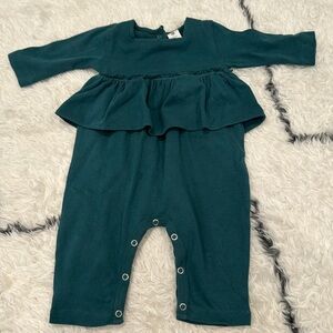 EUC Kate Quinn long sleeve ruffle balloon jumpsuit in Atlantic teal -3-6 month